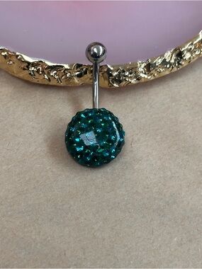 DARK GREEN & BLUE MULTI GEM NON DANGLE BELLY BUTTON RING NAVEL PIERCING NEW 14G